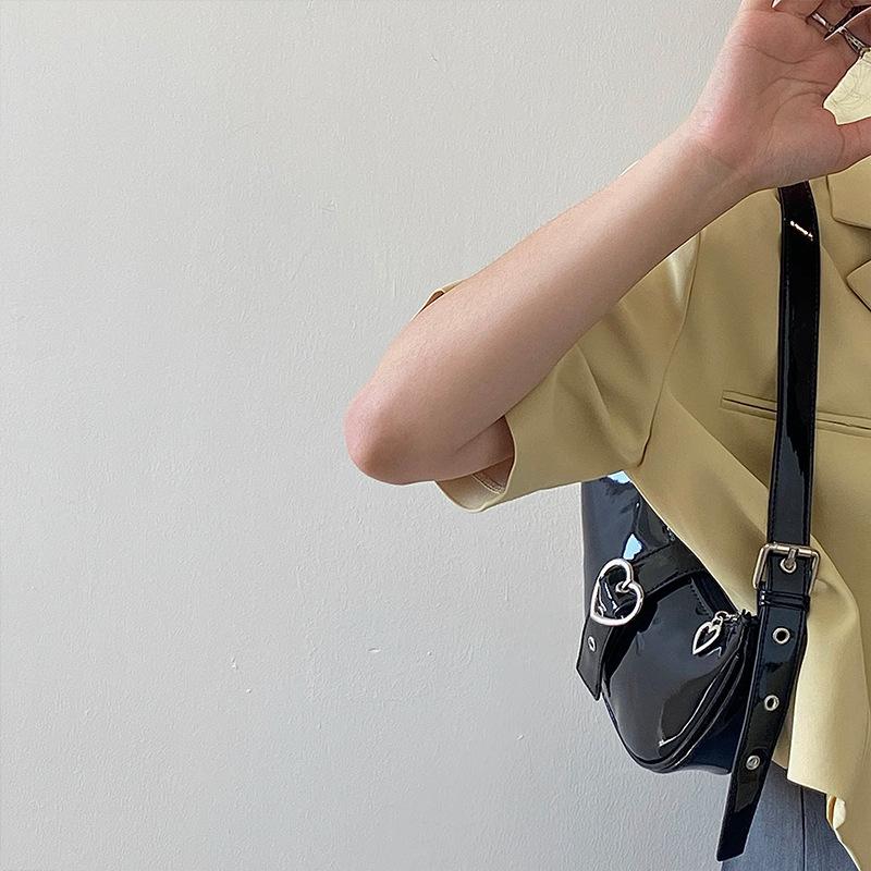 Lacquer Leather Bag Spicy Girl Style New Simple Underarm Bag Women Black Handbag High Grade Single Shoulder Bag