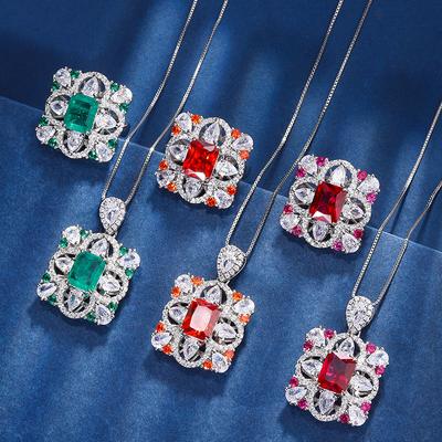 Jewelry Copper Bottom Gold Plated Jewelry Set Simulation Color Treasure Rectangle Color Diamond Set Female Main Stone 8 * 10
