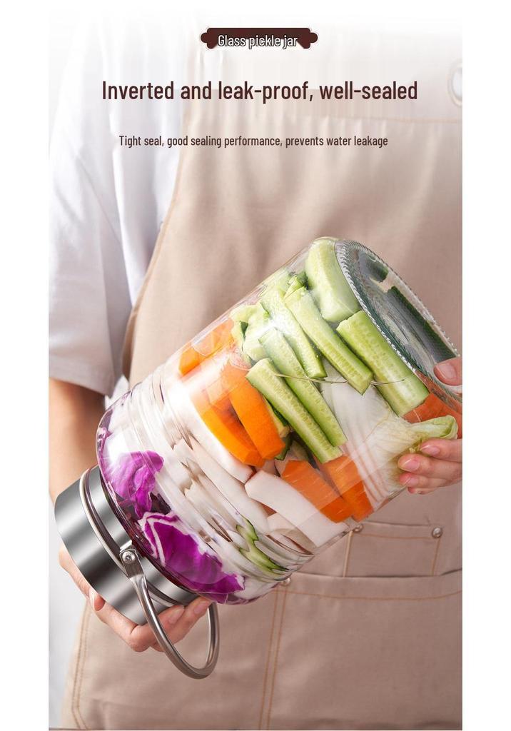 Glass Sealed Jar for Pickled Vegetables, Large Caliber Kimchi & Sauerkraut, Thickened Food-Grade Design