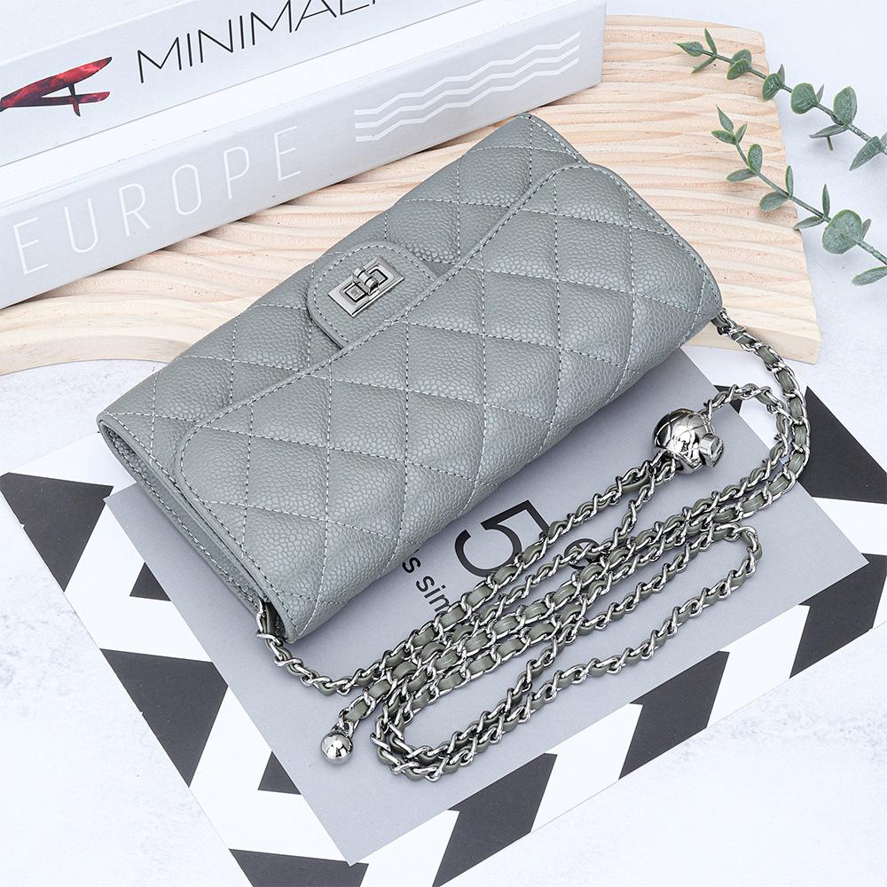 Genuine Leather Caviar Crossbody Bags For Women Diamond Quilted Small Shoulder Bag With Ball Chains Lock Handbag Silver-tone Purse No Logo
