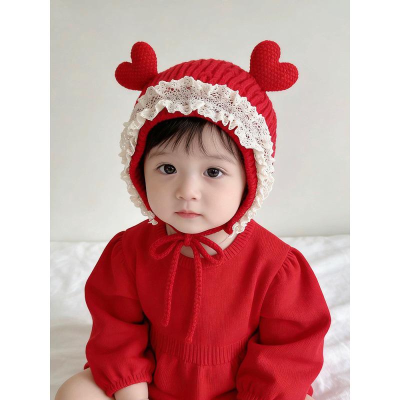 Festive Red Knit Baby Hat for Boys and Girls - Warm and Cozy for Autumn and Winter, Perfect for First Birthdays