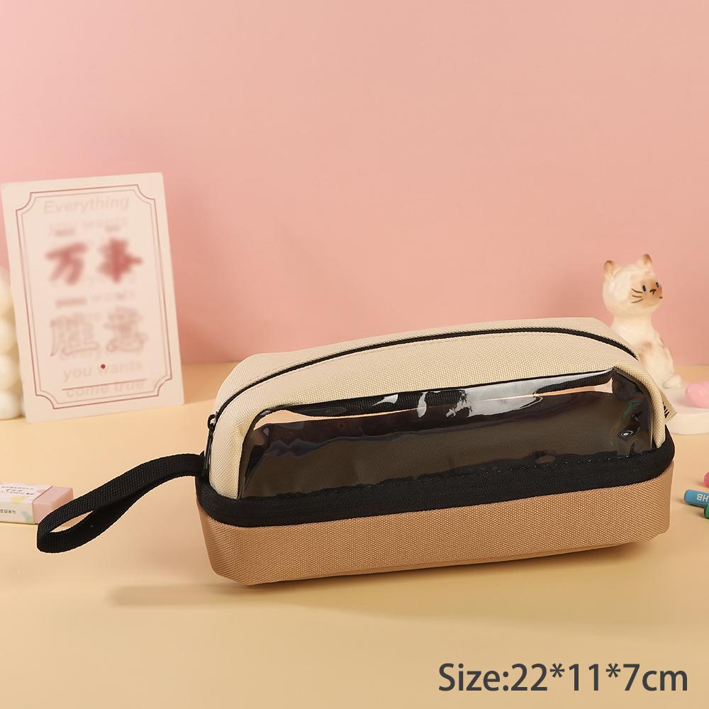 

New transparent contrasting retro pencil case, student stationery storage bag, large capacity pencil case, gifts, prizes коричневий
