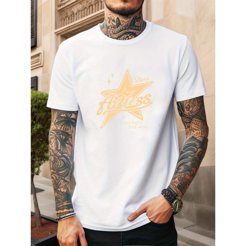 

European sizes Men S Summer Casual Short-Sleeve T-Shirt with Star Pattern 4XL білий
