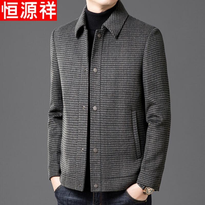 Hengyuanxiang Men s Plaid Wool Jacket with Detachable Down Liner M