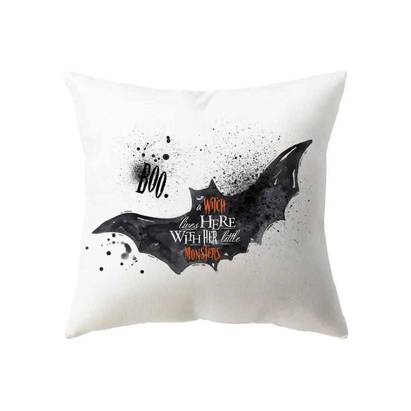 Halloween Theme Horror Pumpkin Bat Print Pattern Cushion Cover Home Living Room Sofa Decoration Polyester Pillow