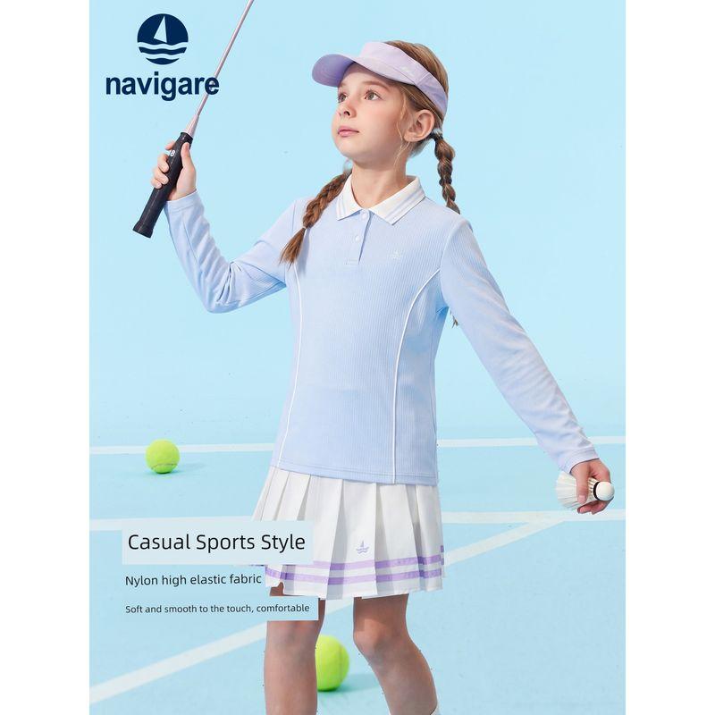 Navigare Italian Small Sailboat Kidsren's Polo Shirt Spring Girls' Long-Sleeved Sun Protection Breathable Sports Top