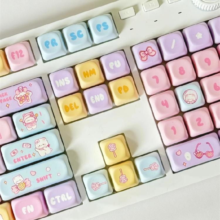 PBT Mechanical Keyboard Keycaps 131Keys Keycaps Candy Bear Theme Colorful MOA Height Heat Sublimated Set
