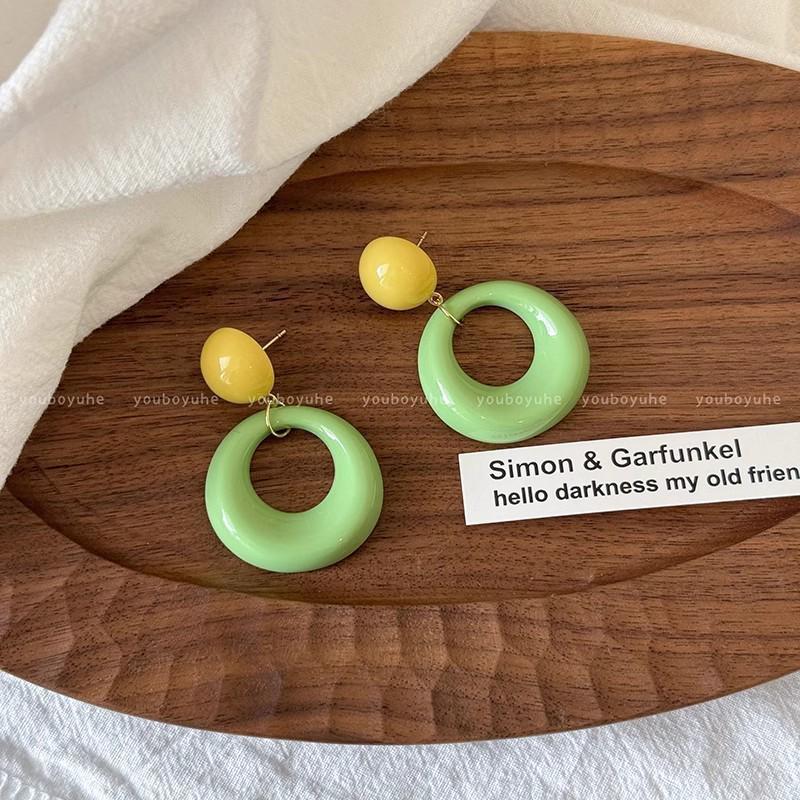 Modré gradientní květinové náušnice s pečeným lakem - Puzetky ve tvaru sladkého srdce pro ženy, Letní šperky