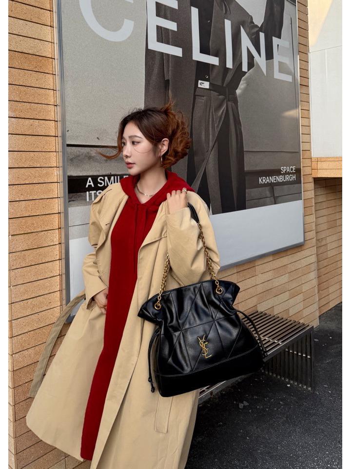 YSL DIY Lucky Bag Fashion Soft Leather Underarm Tote & Drawstring Bucket Bag