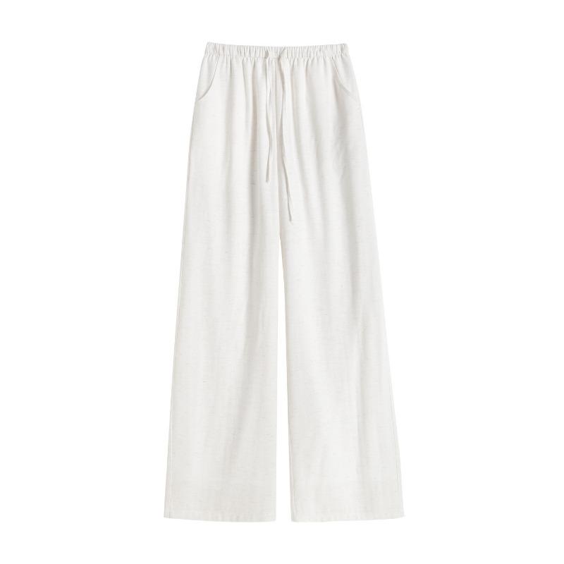 Women Linen Blend Wide Leg Pants High Waist Loose Summer Trousers