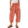 Ladies' Wide Leg Pants, High Waisted Straight Leg Pants, Spliced Pockets, Casual Cropped Pants