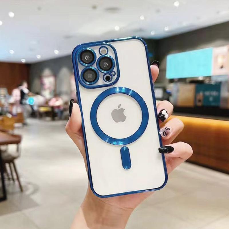 Electroplating Magnetic Case Suitable for Apple 15PRO Protective Case with Lens Film TPU Soft Case IPhone 14 Mobile Phone Case