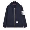 Women's Color-Woven Zipper Hoodie Casual Unisex Hooded Sweatshirt with 4 Stripes