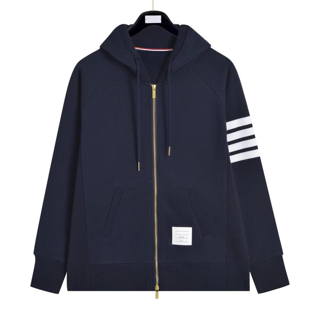 Women's Color-Woven Zipper Hoodie Casual Unisex Hooded Sweatshirt with 4 Stripes