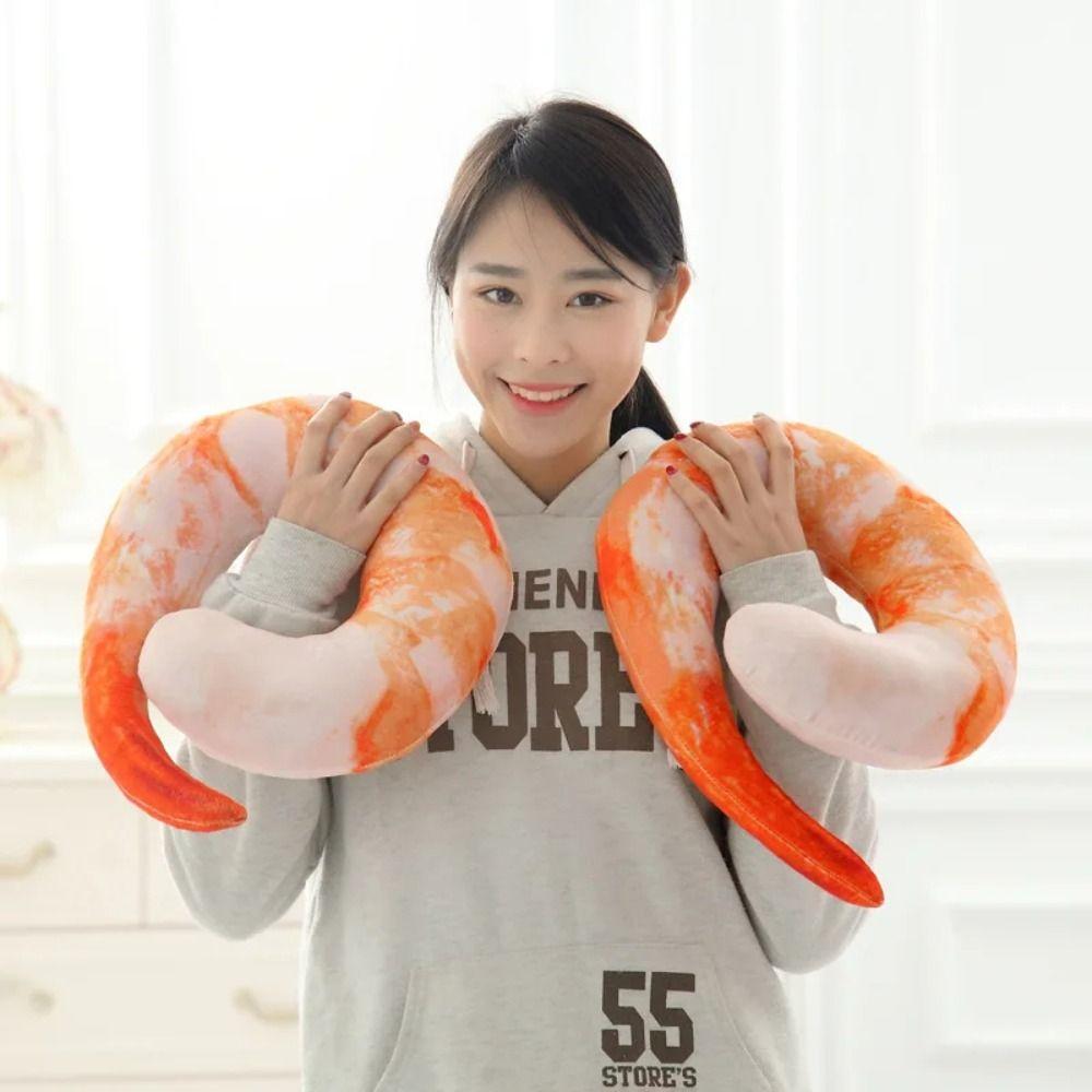 U Neckpillow Simulated Shrimp Poop Head Set Simulated Shrimp Plush Peeled Prawns Plush Toys Girl
