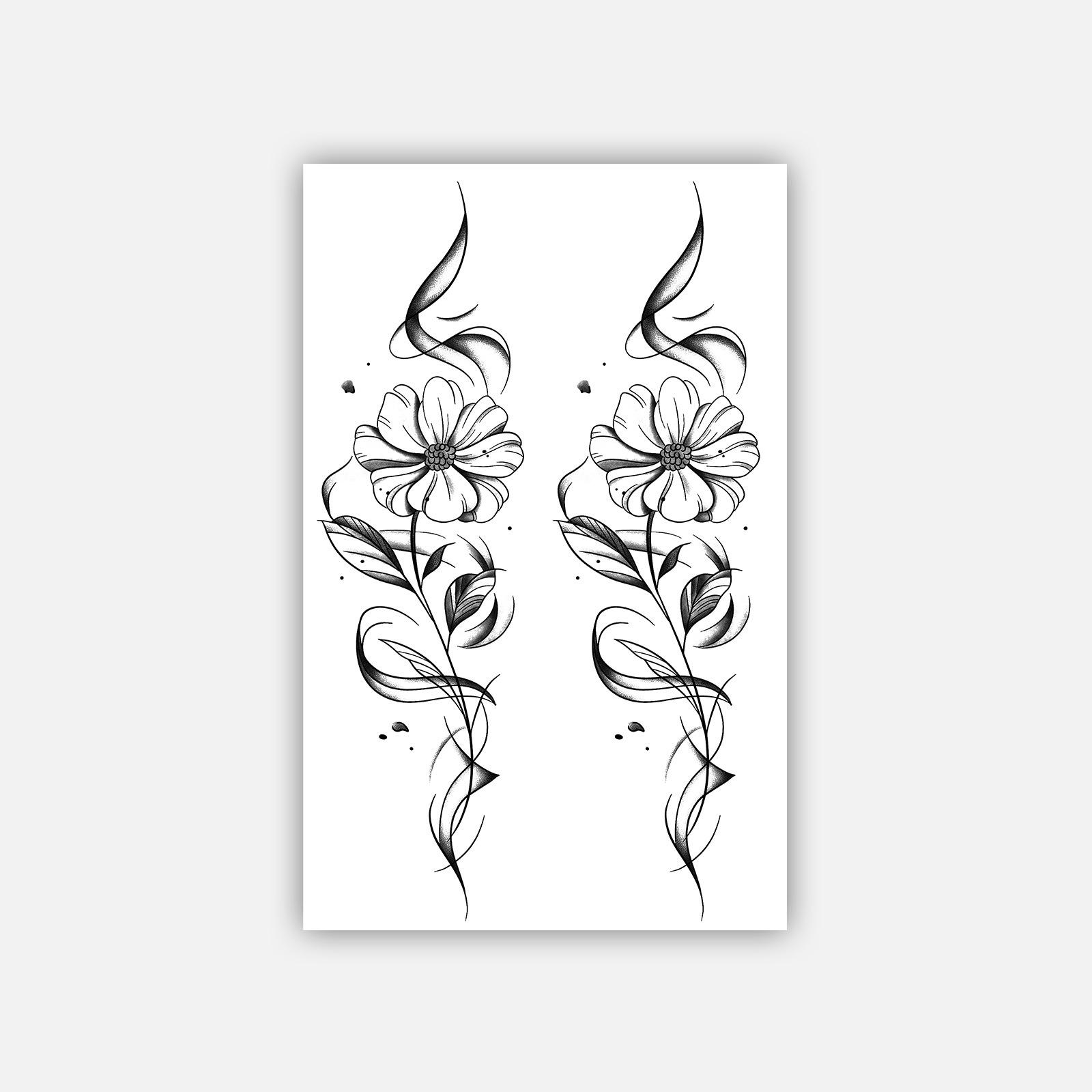 Retro Small Fresh Personality Simple Big Flower Plain Flower Ribbon Arm Tattoo Sticker 12*19CM