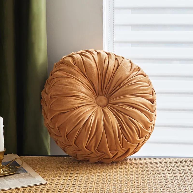 Velvet Pillow Round Pumpkin Seat and Back Cushions Lumber Support for Sofas Chairs Beds Cars Colorful Floor Cushions Home Decor