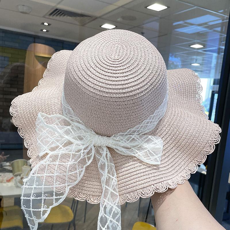 

Женская соломенная шляпа весна-лето кружевной бант большой козырек дышащая складная кепка от солнца пляжная кепка милая шляпа рыбака