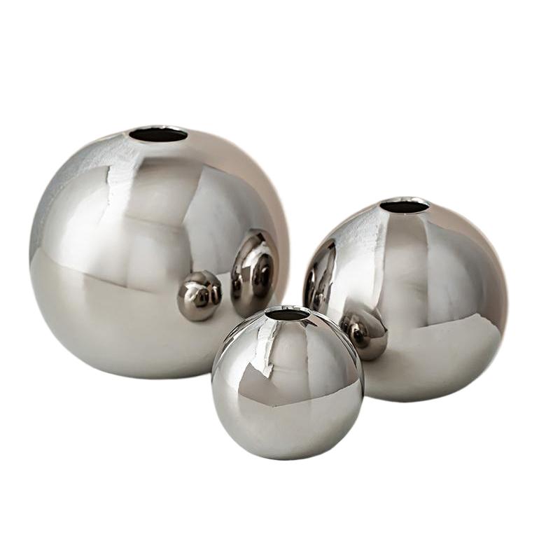 1/3pcs Plated Vase Modern Round Ball Vase Table Decor Accessories Flower Arrangement Craft Home Decoration SML