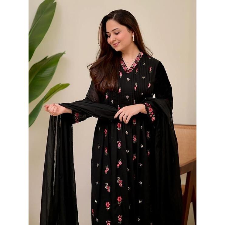 Black Viscose Silk Pakistani Suit Indian Designer Party Wear Kurta Pant Set