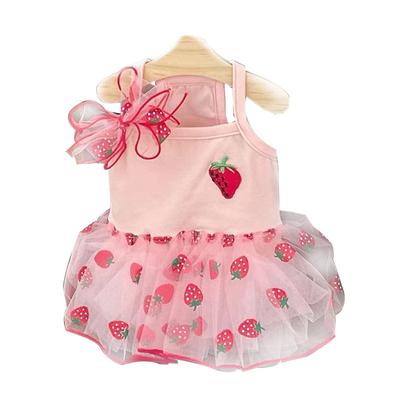 Vestido de Fresa de Verano Ropa para Perros y Mascotas Falda con Tirantes para Perros Ropa Gato Estampado Pequeño Malla Linda Perros Vestido Mascota