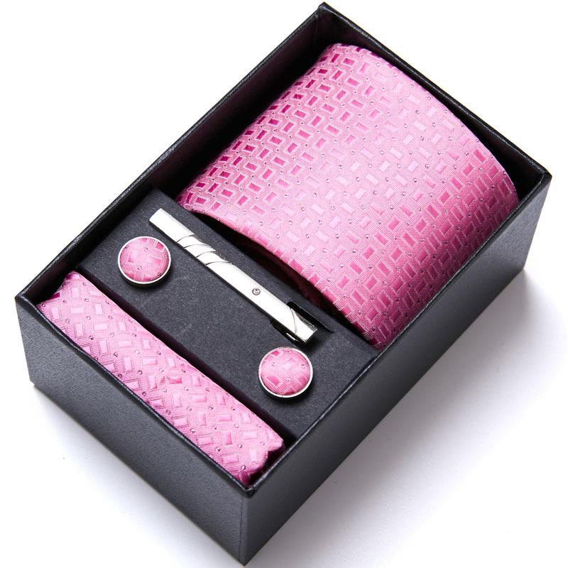 Men's Six-Piece Solid Color Polyester Silk Jacquard Tie Set with Custom Logo