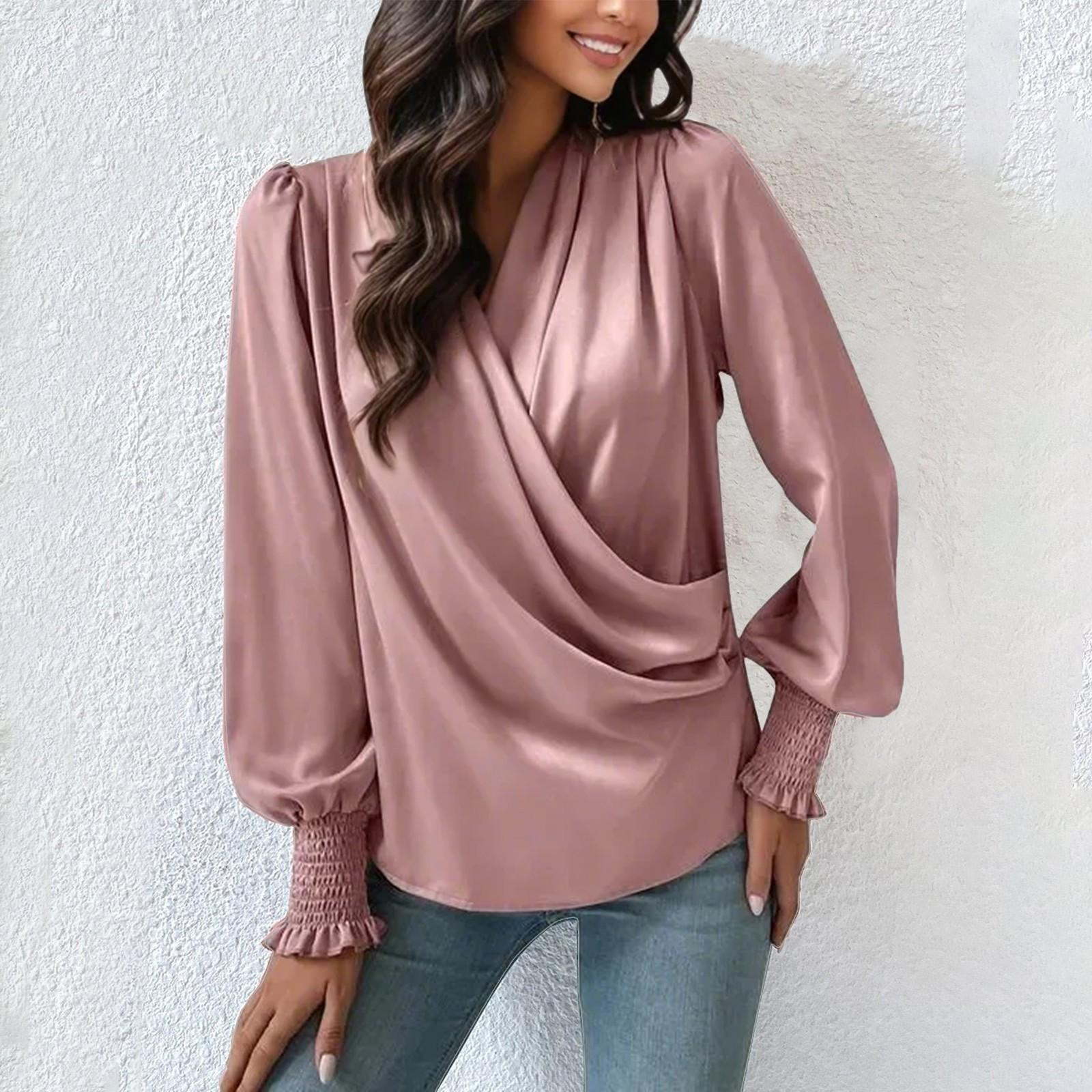 

Женская и зимняя свободная элегантная рубашка-рубашка из шифона с V-образным вырезом и однотонным цветным шифоновым верхом XL