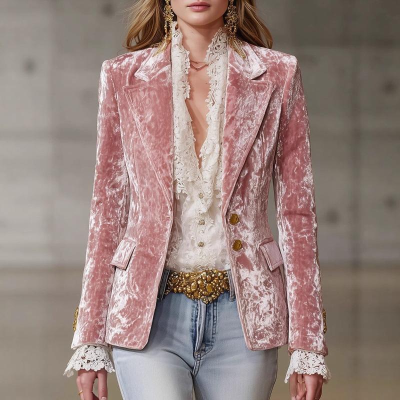 Women'S Lapel Long Sleeve Fashion Slim Fit Blazer Pocket Jacket