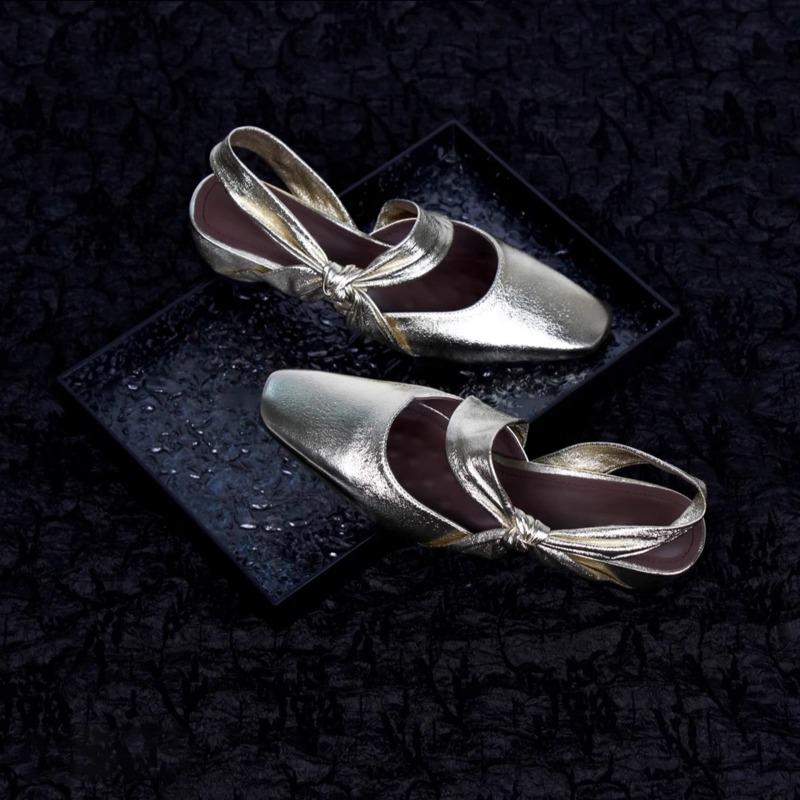 Fashion Baotou Sandals Summer New Square Head Shallow Mouth Butterfly Knot Soft Sole Anti-slip Wear-resistant Low Heel Shoes