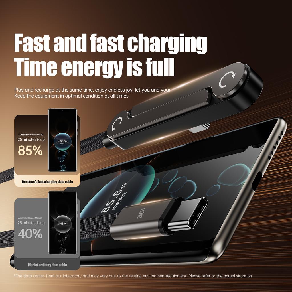 240W Super Fast Charging Cable with Foldable Stand, Compatible with Huawei Xiaomi iPhone 15/17, Nylon Braided Durable Charger Cord