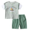 Boy Summer Short-Sleeved Top Suit Baby Cartoon Hippo Car Two-piece Set Kids Pure Color Shorts Clothes