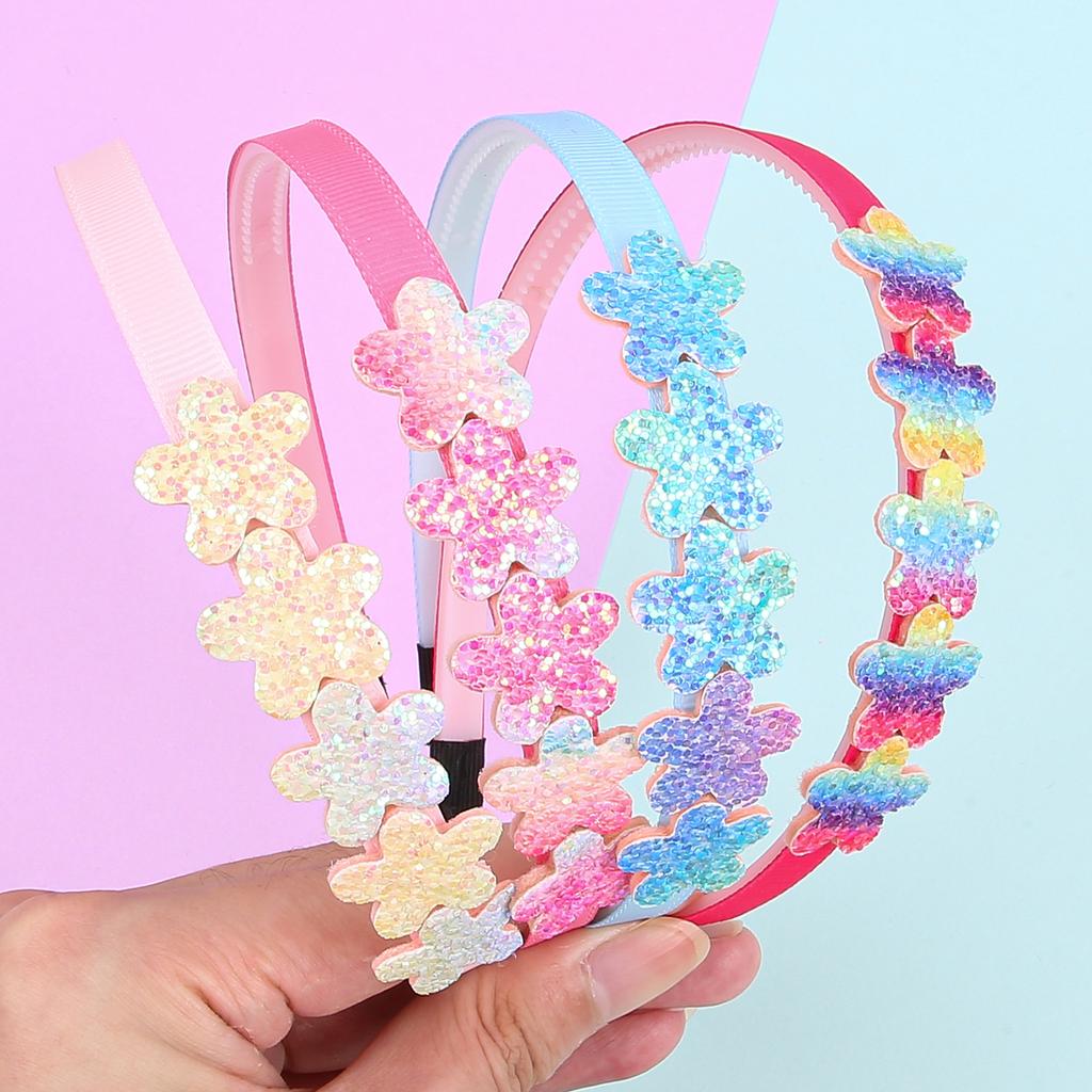 4PCS Rainbow Star Headbands Girls Sparkly Heart Headband Flower Hairbands with Teeth Children Kids Party Hair Accessories