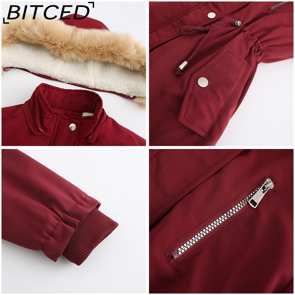 BITCED Autumn/Winter Women's Thickened Shearling-Lined Cotton Coat Loose-Fit Cotton Jacket with Detachable Hood and Fleece Lining