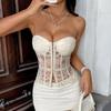 French Style Fancy Special-Interest Design Embroider Fishbone Pure Desire Bandage Backless Tube Top Vest Sexy See-through
