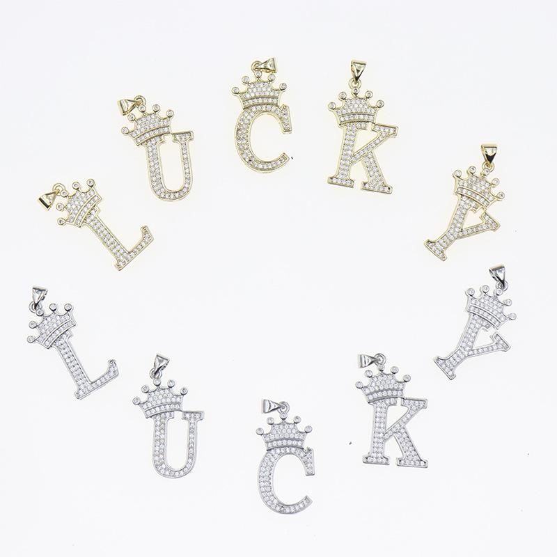 26 English Letters Women'S Letters Crown Pendant Necklace Zircon Pendant Jewelry