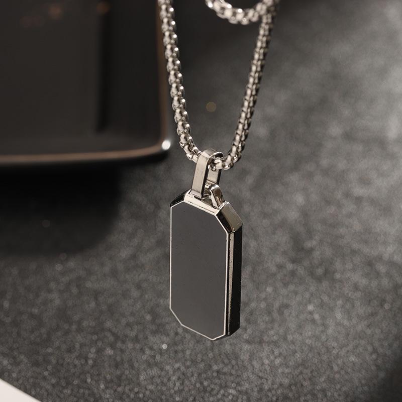 Men's Black Titanium Steel Long Bar Pendant Necklace - Hip Hop Fashion Statement Accessories