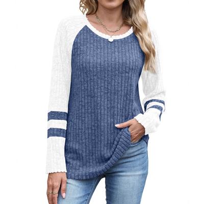 Um Novo Suéter de Outono com Manga Longa Color-blocking, Gola Redonda e Uma Camada Base
