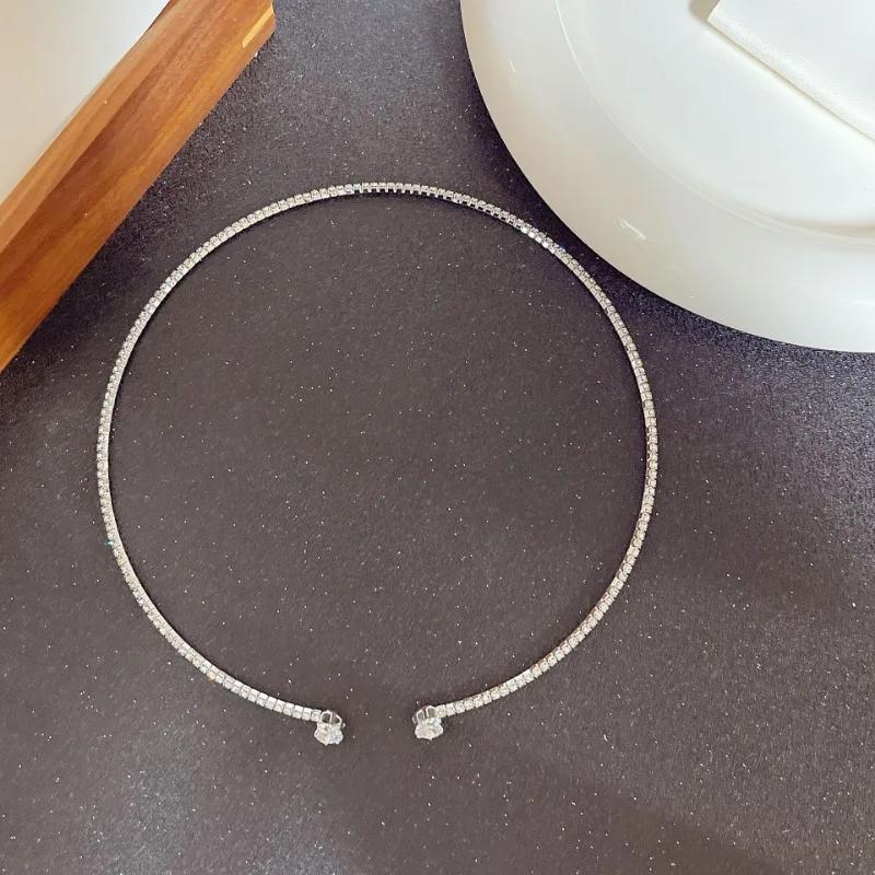 Fashion Rhinestone Heart Collar Choker Necklace for Women Simple Open Collar Necklace Torques Jewelry Accessories