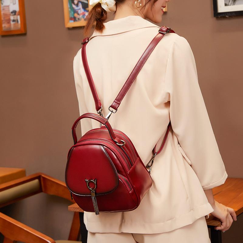New Small Backpack Easy To Match Multi Purpose Retro Oil Wax Leather Women's Bag Korean Version One Shoulder Crossbody Bag Handbag