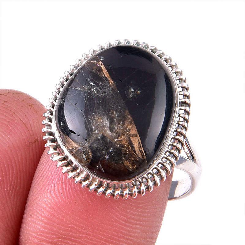 

Natural Black Copper Turquoise 925 Solid Sterling Silver Jewelry Ring S.8.5 W7M37