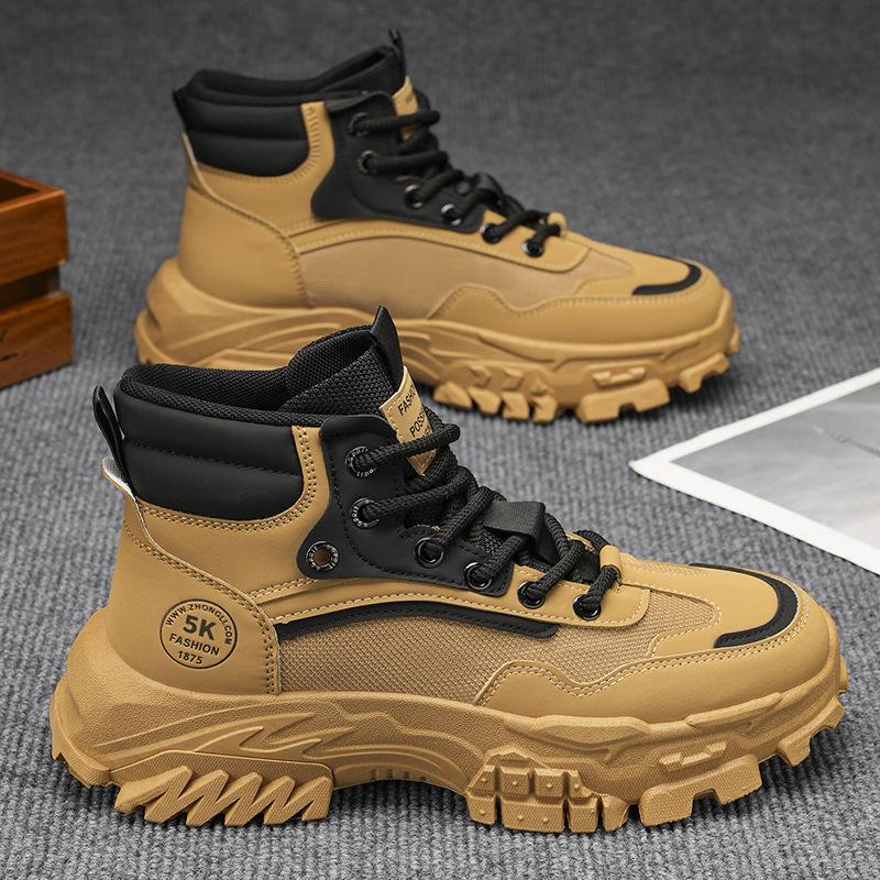 Labor Insurance Men's Shoes Autumn Outdoor Mountaineering Non-slip and Wear-resistant Work Work Sports Thick Sole Heightening Black Martin Boots