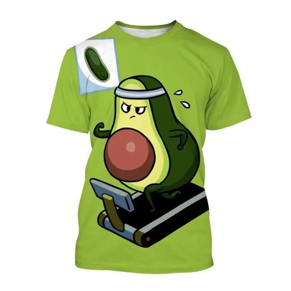 Modaya Uygun Kısa Kollu Üstlerle Eşleştirilmiş Meyve Kişiliğine Sahip Erkek ve Kadın Avokado 3D Baskılı Tişörtler, Yaz Yeni Moda