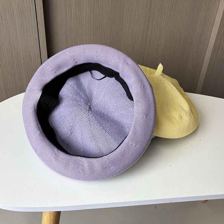 Fashion Versatile Black Painter Hat Women's Knitted Ice Silk Breathable Solid Color Pumpkin Hat Thin Summer Beret