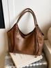 Retro Large Capacity Shoulder Bag for Women Korean Style Traveling Zipper PU Tote Bags Autumn New Solid Color Student Handbags