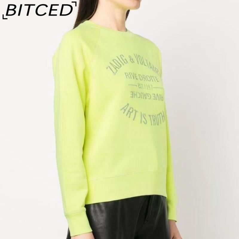 BITCED Women s Early Autumn Letter Embroidered Pink Cotton Knitted Pullover Sweatshirt L флуоресцентный зеленый 4780₽