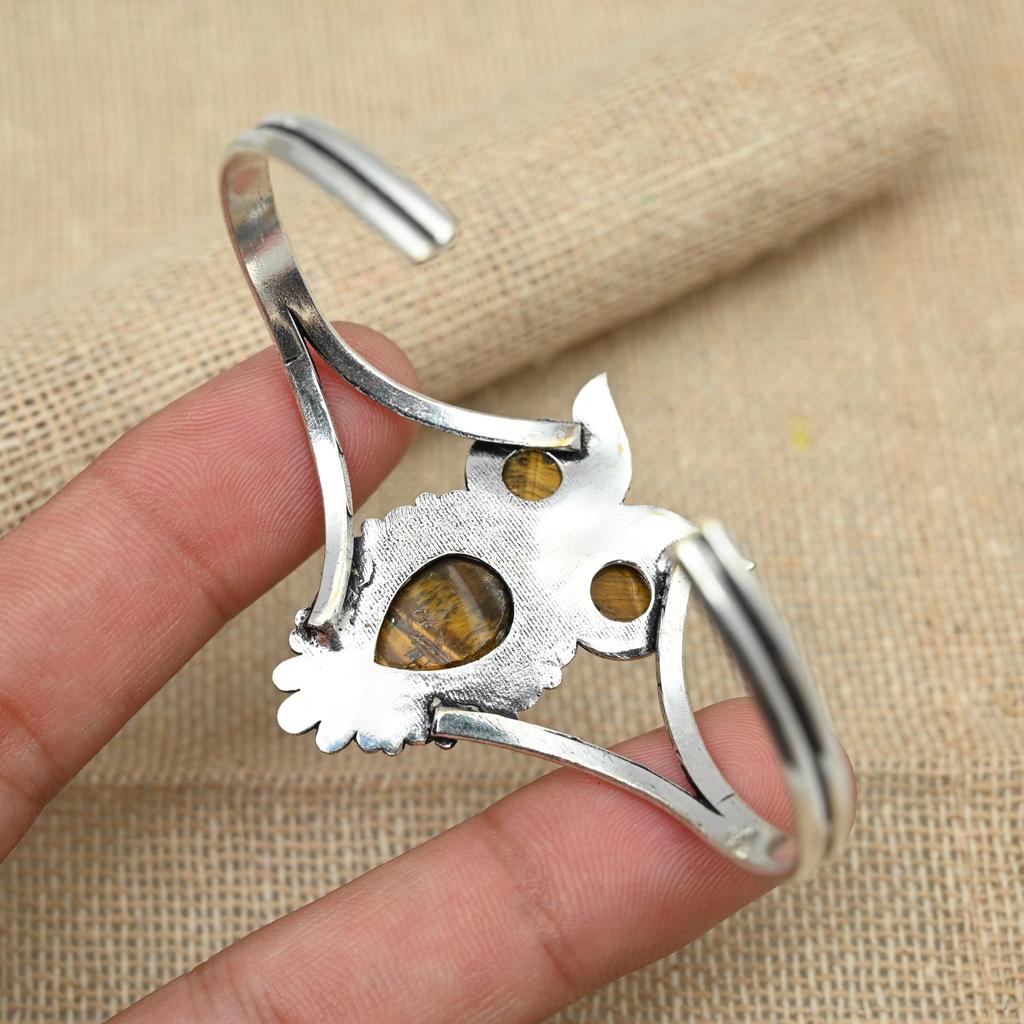 Vakker Tigerøye Edelstein Solid 925 Sterlingsølv Armbånd Forlovelsesgave Mansjett Smykker