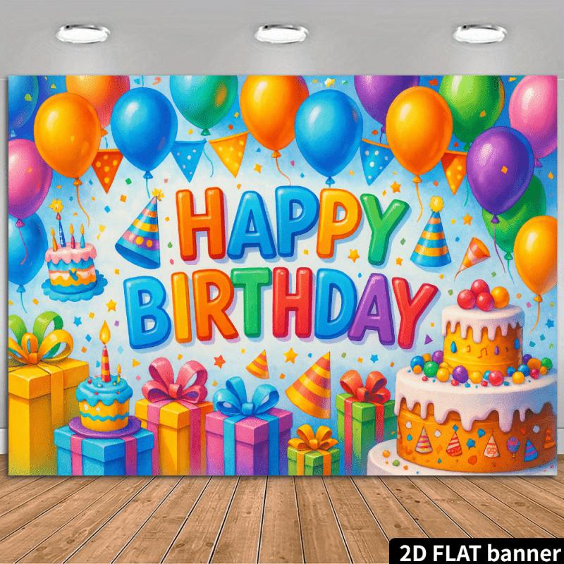 2D Flat Surface 1 Piece of Colorful and Playful Birthday Background Fabric Suitable for Birthday Parties and Events