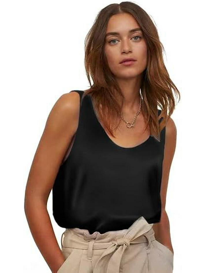 Sleeveless Satin Round Neck Women's Vest - European & American Style
