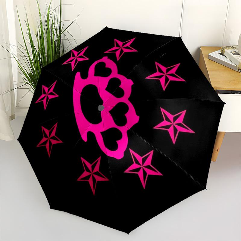 

1pc Pink Hearts Brass Knuckles StarPink Heart Umbrella with Plastic Handle,Suitable for All Seasons Home Travel Outdoor UmbrellaM1396