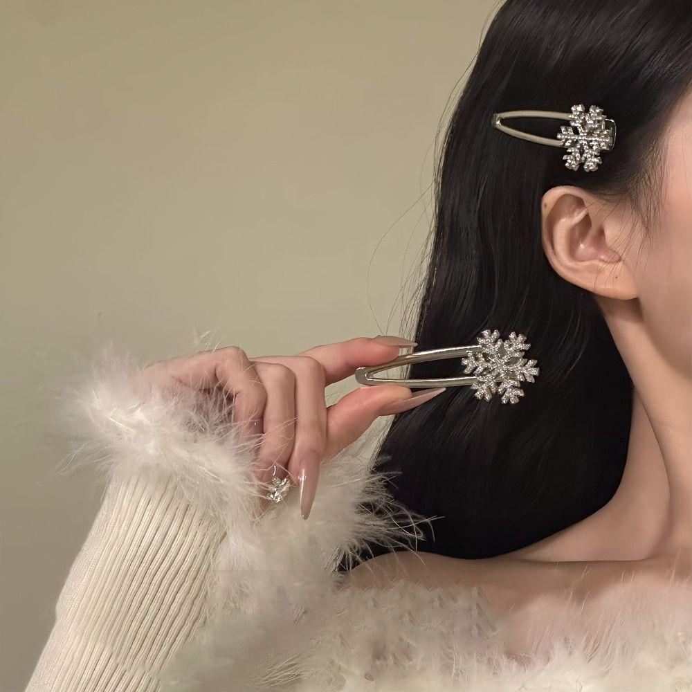 Christmas Rhinestones Snowflake Hair Clip Metal Broken Clips Gifts BB Clip  for Woman Girls